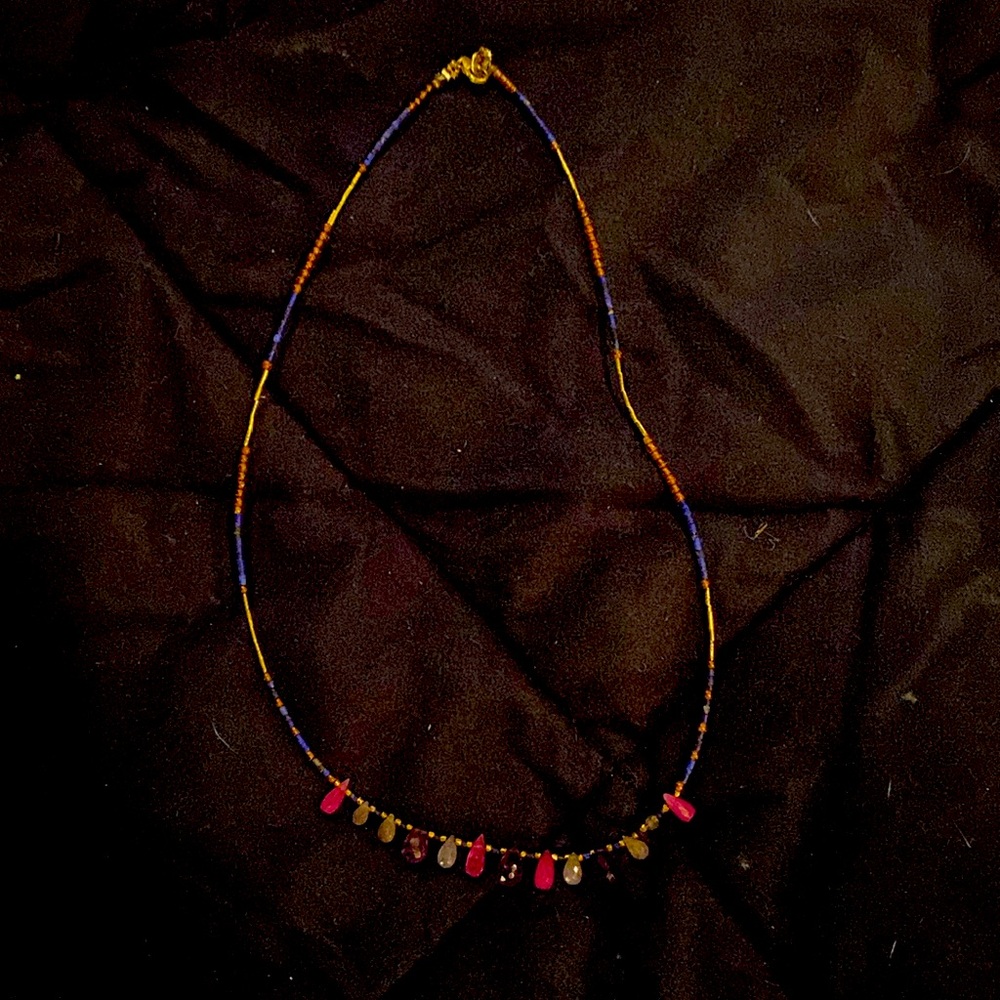 17” blue/purple/pink beaded necklace